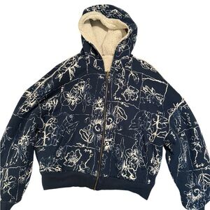 Floral Patterned Women's Sweatshirt - Navy